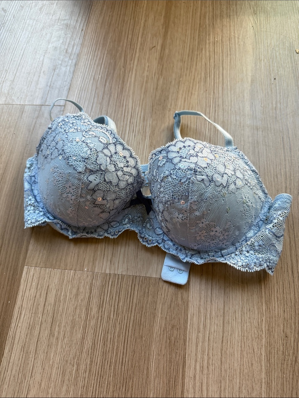 Victoria's Secret Light Blue Lace Dream Angels Demi Bra with Floral Embroidery